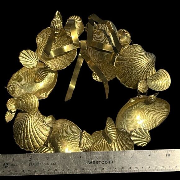 Vintage 1980s Brass Dresden/Petite Choses Seashell Wreath 11" HARD TO FIND - Picture 4 of 6